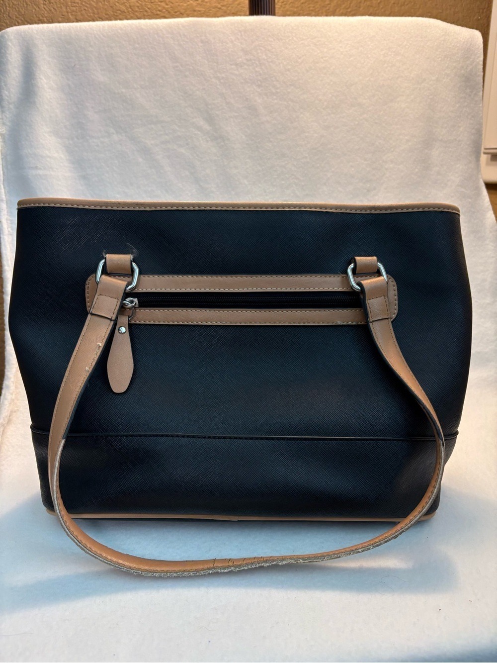 Gianni Bernini Black Tote with Tan Trim and Straps - Picture 2 of 6